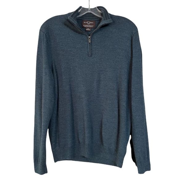 Black Brown Blue 100% Merino Wool 1/4 Zip Pull Over Long Sleeve Sweater Sz M EUC - Picture 2 of 10